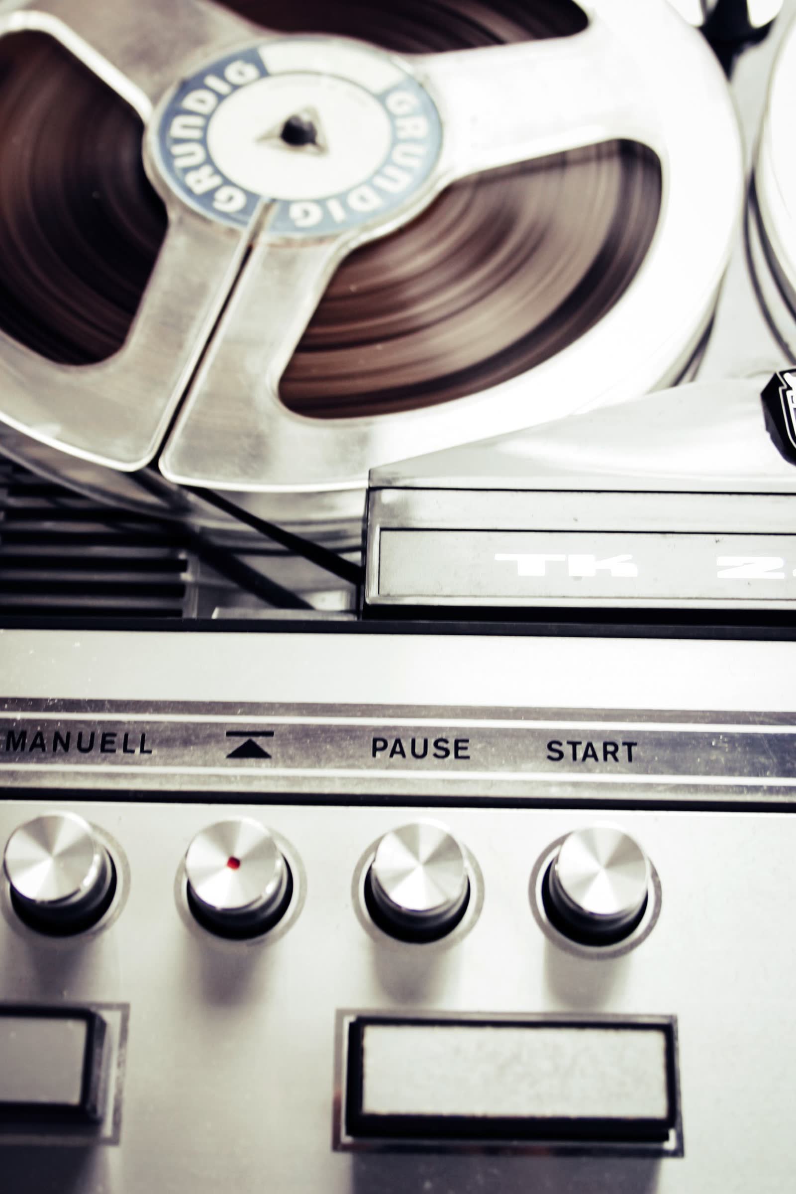 A reel-to-reel tape transport, close