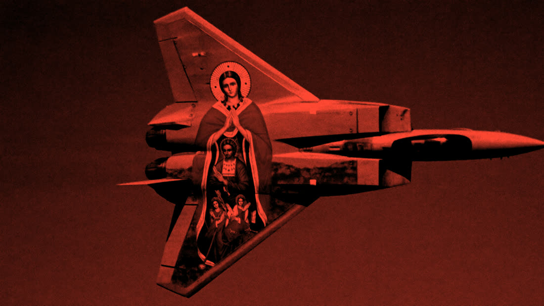 Fighter jet with a religious icon painted on it